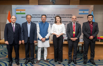 Ms. Diana Mondino, Minister of  Foreign Affairs of Argentina and Mr. Jitin Prasada, Minister of State for Commerce and industry in India participated in an interactive session between official and trade representatives from both India and Argentina on 07 October 2024